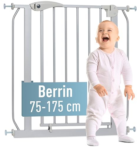ib style Türschutzgitter Berrin 75-175 cm, Treppenschutzgitter für Babys, Ohne Bohren, Gitter für Hunde, Klemmgitter, Grau, 120-130 cm