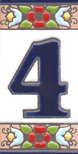 Numeri civico, piastrelle in ceramica e lettere motivo floreale ciliegia, dimensioni piastrelle: 7,5 cm x 3,5 cm, 3 a 10 cornici (numero 4)
