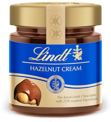 Lindt Crema de cacao 25% avellanas, bote crema de untar, chocolate negro, repostería, postres, coberturas, fondues, rellenos, toppings, sin gluten, sin aceite de palma, 200g