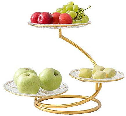 ZJYWMM 3 Tier Fruit Basket Stand, Fruit Etagere - Fruit Bowl Circular Wire Basket can be Used as Storage Basket, Bread Basket and Fruit Basket for Living Room Gold A