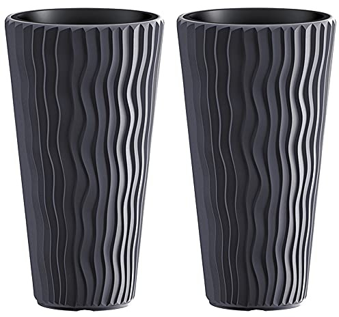 URBNLIVING Stunning Sandy Slim Large Plant Pot Flower Planters Indoor Outdoor Garden (Anthracite, 2)