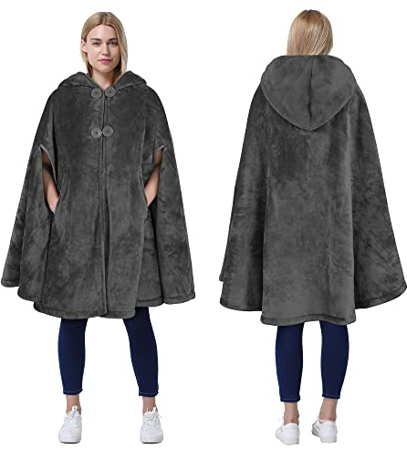 Catalonia Classy Poncho da donna con cappuccio, cappotto mantello in pile sherpa, mantella morbida e calda e avvolgente, coperta indossabile in peluche per adulti, idea regalo per adulti e ragazze