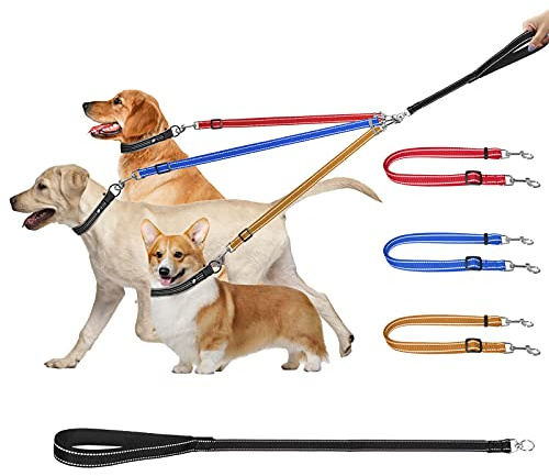 3-in-1-Hundeleinen,3-teilige Hundeleine,3-Wege-Hundeleinen-Splitter für Haustiere,reflektierend,abnehmbar,gepolstert, verstellbar,für 1,2 oder 3 Hunde Bunt