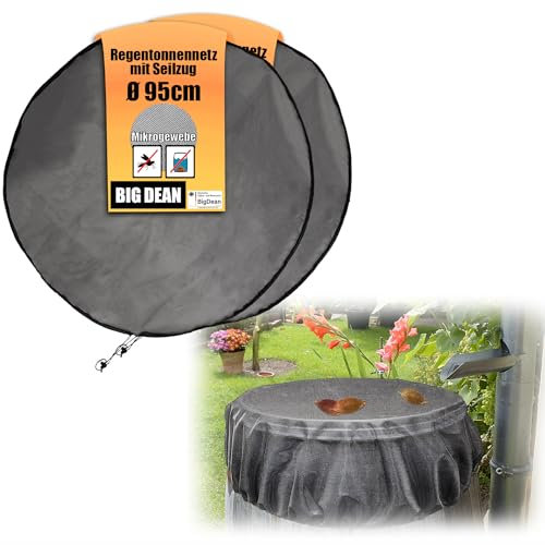 BigDean 2X Netz für Regentonne rund 95 cm - Schutz vor Stechmücken, Laub & Verschmutzung - Regentonnen-Abdeckung mit Zugkordel - Regentonnenschutz Wassertonne