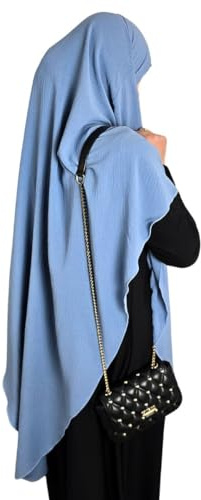 Yaqeen Khimar Hijab für Muslima – Jazz Stoff, weich & dehnbar – Dreieck Kopftuch, blickdicht, atmungsaktiv – Sofort tragbar ohne Nadeln – Gebetskopftuch, jeansblau