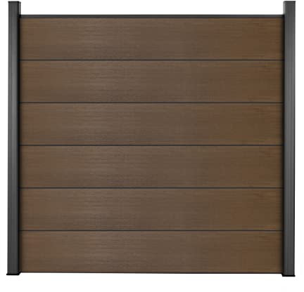 Mondesi WPC Sichtschutzzaun Co-Extruded Gartenzaun Komplettset XL mit Alu-Pfosten | Teak | Windschutz + Sichtschutz | Stecksystem Zaunelemente