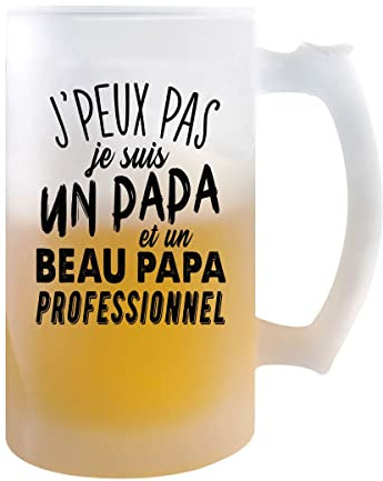 Planetee Chope de bière Je suis un Papa et un Beau Papa professionnel j'peux pas | Verre à bière pinte Cadeau humour alcool original | Imprimé en France