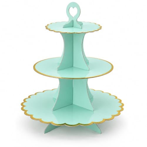 Timkumon 3-Tier Cardboard Cupcake Stand, Disposable Cupcake Display Tower Stand for Holiday Wedding Birthday Party Tiffany Blue