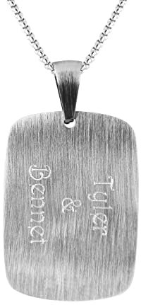 Hanessa Personalisierte Kette mit Gravur Edelstahl 50 cm mit Anhänger Dog Tag Erkennungsarke in schwarz silber schraffiert - Personalisierte Halskette für Männer - Personalisierter Schmuck Herren