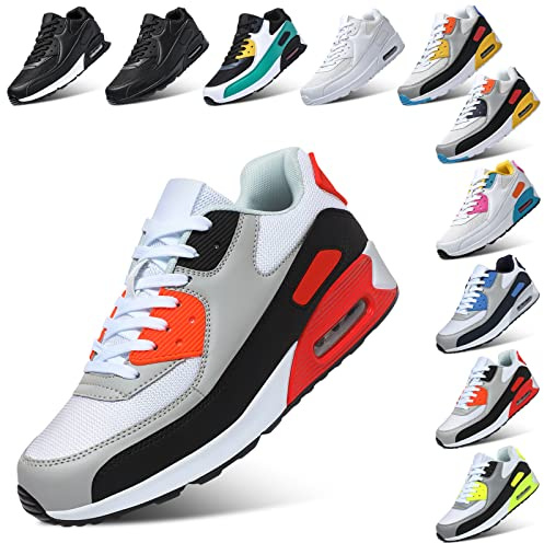 PADGENE Femme Homme Baskets Mode Chaussures Sport Course Sneakers Fitness Gym athlétique Multisports Outdoor Casual, Noir + Orange, 44 EU