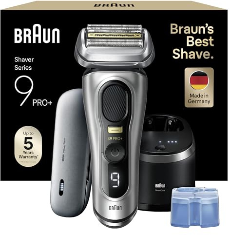 Braun Series 9 Pro+ Afeitadora Eléctrica Hombre, Máquina de Afeitar Barba y Centro De Limpieza SmartCare, PowerCase, En Seco Y En Mojado, 9577cc, Plata