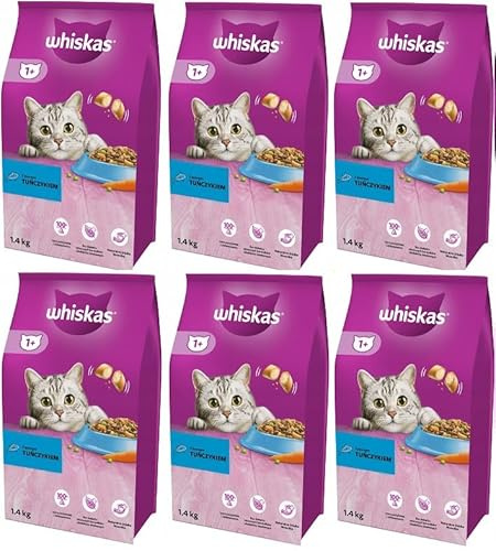 Whiskas Adult 1+ Katzentrockenfutter mit Thunfisch, 6 Beutel, 6x1,4kg – Hochwertiges Trockenfutter für ausgewachsene Katzen ab 1 Jahr- unterschiedliche Produktverpackungen erhältlich