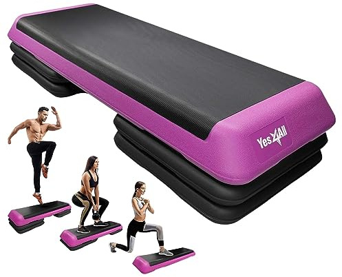 Yes4All Adjustable Workout Aerobic Exercise Step Platform Health Club Size with 4 Adjustable Risers Included and Advanced Risers Options - Pink Black