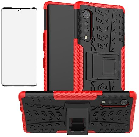 Asuwish Handyhülle für LG Velvet 5G/4G Hülle mit Glas Folie Panzerfolie Schutzfolie und Ständer Handyhüllen Schutzglas LMG910EMW LM-G910EMW Slim Hard Handy Hüllen Schutzhülle Phone Case Männer Rot