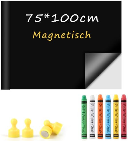 Pellicola magnetica autoadesiva, 75 x 100 cm, con pellicola magnetica, 6 gessetti senza polvere, 4 magneti