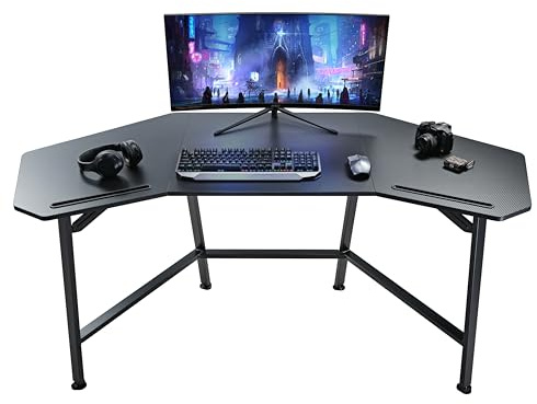 EUREKA ERGONOMIC Gaming Tisch 160x74 cm Groß Gaming Schreibtisch in Flügelform PC Computertisch mit 2 iPad-Steckplätze für Home Office Studio Live-Streaming