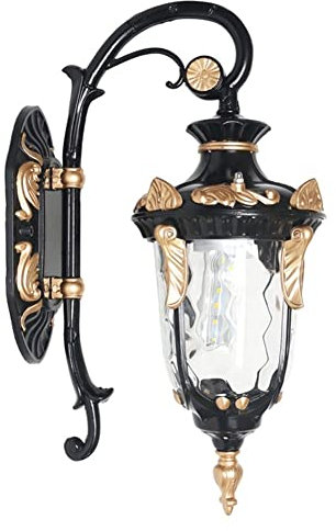 Außenwandleuchte Vintage Wandleuchte im mediterranen Stil mit schwarzem Gold-Finish, wasserdichte Wandleuchte, hohes klares Glas, antikes Äußeres, rustikales Loft-Haus, Dekoration, Veranda, Terrasse,