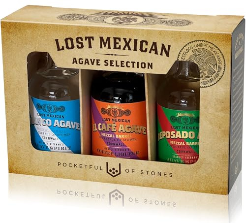 Pocketful Of Stones Lost Mexican Agave Gift Set, 3 x 5cl Miniatures | Blanco, Reposado, El Cafe, Cornish Agave Miniatures, Tequila Alternative, Mezcal Barrels, Gift For Spirit Lovers