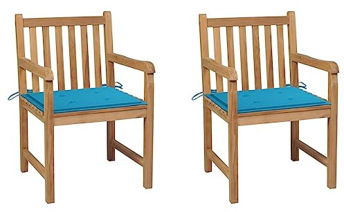 DYRJDJWIDHW Sun Garden,campingstuhl hochlehner,hochlehner gartenstuhl,Gartenstühle 2 STK. mit Blauen Kissen Massivholz Teakauflagen, Kissen & Polster,gartenstuhl Metall,hochlehner auflagen,