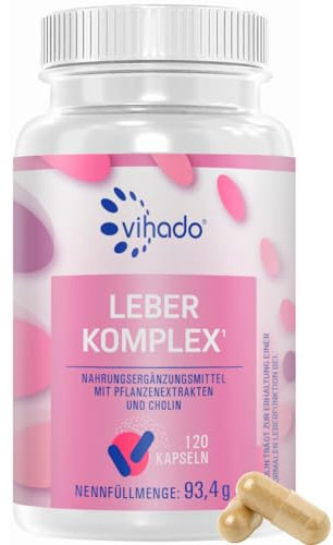 Vihado Leber Komplex PLUS Mariendistel Kapseln hochdosiert - 80% Silymarin, Artischocken, Löwenzahn, Curcuma, Desmodium und Cholin für die Leber Kur, 120 Kapseln