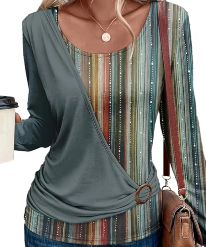 Yeenily Camicia Donna Manica Lunga Magliette Scollo Rotondo Moda T-Shirt Elegante Maglietta Casual Camicette Basic Blusa Top (Verde, XL)