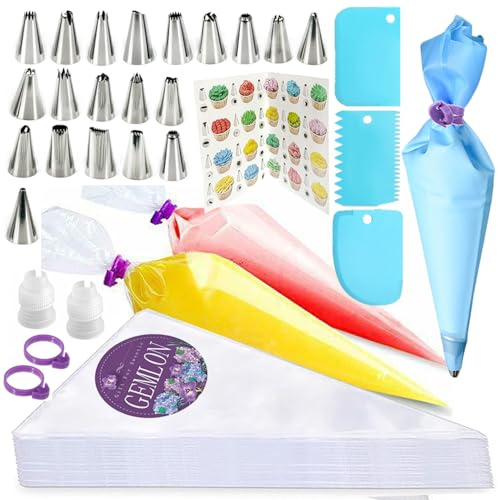 Piping Bags and Tips Set, 100PCS 12 Inch Disposable Pastry Bags with Tips Cupcake Frosting Piping Kit Cookie Decorating Supplies, Royal Icing Bags and Tips Set for Cake Decorating Baking Tools