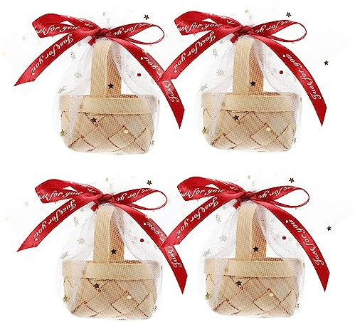 ULDIGI Mini-holzkörbchen-set 4-teilig Mini-bastelkörbchen Mit Schleife Ideal Zum Verpacken Von Geschenken Oder Zur Aufbewahrung Kleiner Gegenstände