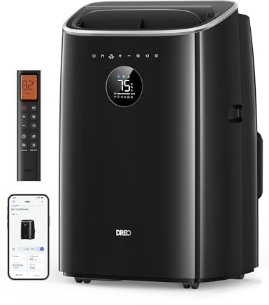 DREO climatiseur mobile 7500 BTU 3-en-1 refroidissement/ventilation/déshumidification, silencieux pour chambre ou bureau, contrôle par app et voix, sans drainage, kit fenêtre, 2,5 L/h, AC318S