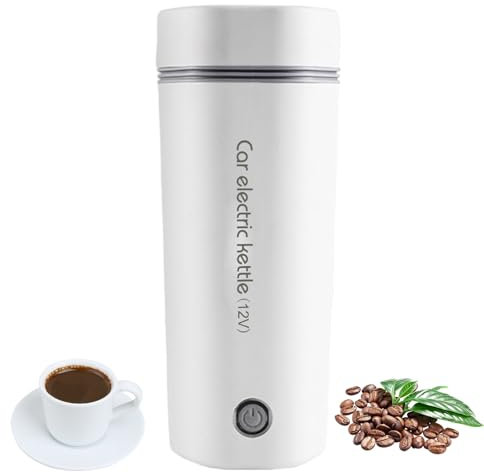 Portable Travel Kettle, Stainless Steel Small Electric Kettle 12V Fast Water Boiler Insulated Water Bottle for Tea Coffee Baby Milk, 400ML Mini Portable Car Travel Kettle