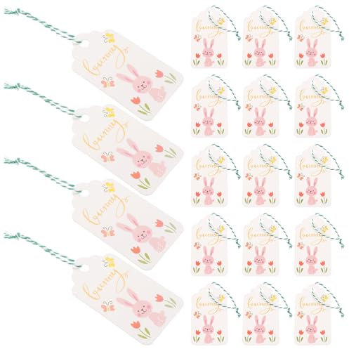 Beavorty 200pcs Colorful Rabbit Easter Tags with String Hanging Decorative Paper Labels for Party Favors Wrapping and Message Cards