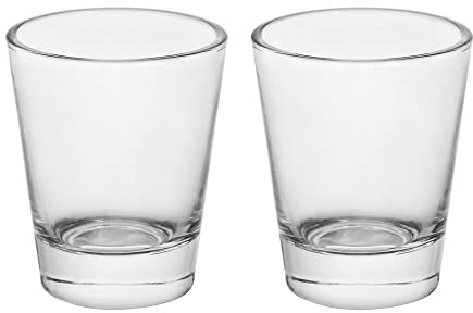 BTGLLAS Set of 2 Bulk Shot Glasses 1.85oz/55ml Clear Round Shot Glass Heavy Base, Rock Shot Glasses for Cocktails, Vodka, Espressos, Liqueurs, Tequila, Wine and Desserts (clear-2pcs)