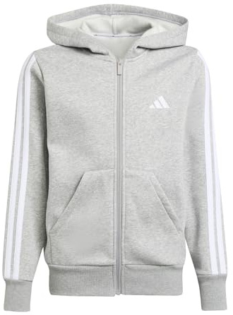 adidas Unisex Kids Essentials Full Zip Hoodie, medium Grey Heather/White, 11-12 Years