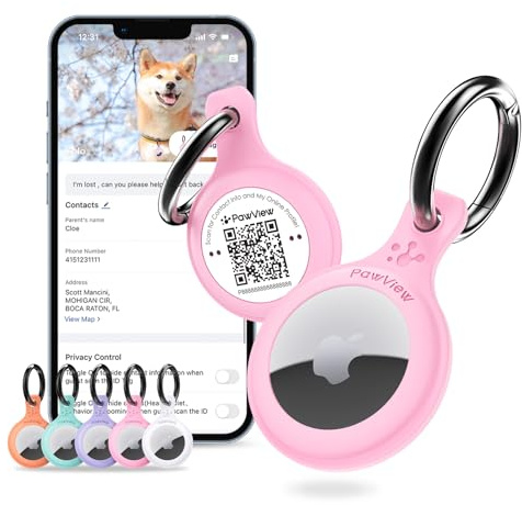 Support AirTag & Collier pour Animaux. GPS et App avec QR ID pour Localisation Instantanée, Profil en Ligne et Coordonnées. Traceur pour Chien ou Chat (Rose)