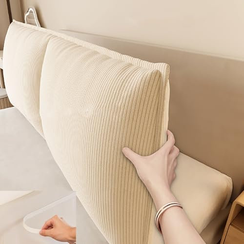 Bett Kopfteil Kissen Bettkopfteil Hussen mit Klettverschlüssen Anti-kollision Nachttischkissen Große Rückenlehne Tatami-Kissen Bed Headboard Wandpolsterung Selbstklebend(Weiß,180 x 60 x 14 cm)