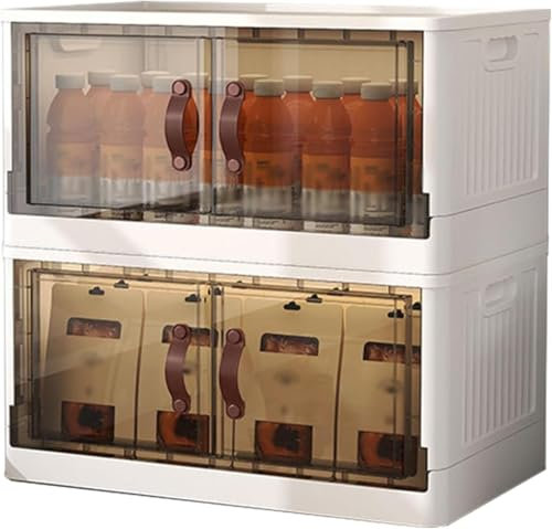 Contenedores de almacenamiento apilables transparentes con tapas y ruedas, grandes recipientes de plástico para dormitorio, sala de estar, entrada y cocina, 2 capas, 52 x 27 x 54 cm