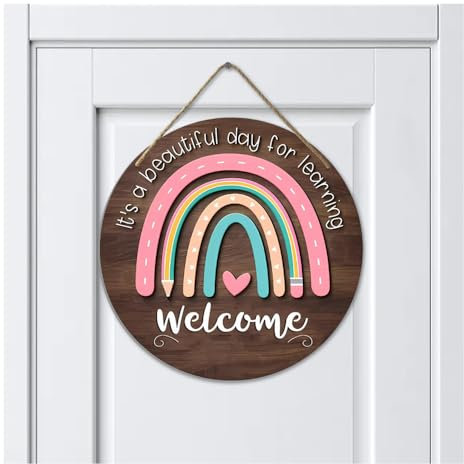 YZROHYI Decorazione Porta Ingresso Benvenuto Welcome Fuori Porta Legno, Cartello di Benvenuto Porta, Targa Benvenuti a Casa da Appendere, Addobbo Porta Ingresso Legno, Ghirlanda Porta -Arcobaleno