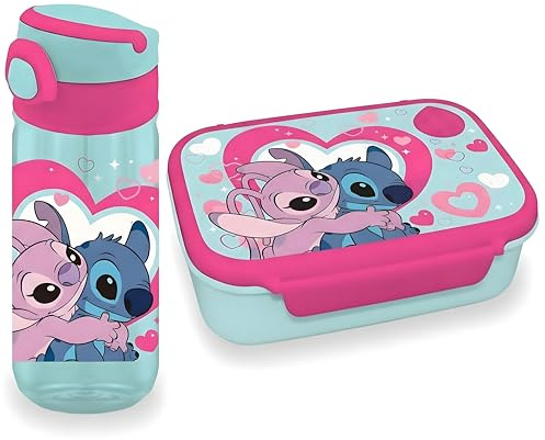 Diakakis Lilo & Stitch - Juego de lonchera para niños, caja de sándwich y botella de agua de 500 ml, juego de comida para el almuerzo escolar, viajes, sin BPA