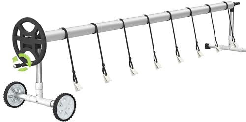 PEILU Aufrollsysteme für Poolfolien 3m-5,7m Pool Aufroller mit Clips, Bänder & Rollen, Manuelle Poolaufroller Witterungsbeständiges Aufrollvorrichtung für Solarplane, Poolplane & Abdeckung (Type C)