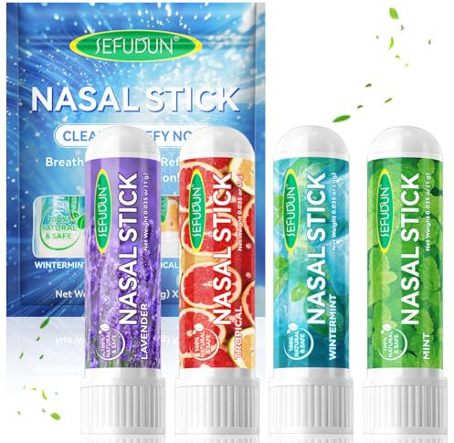 Nasal Stick 4 Pack, bastoncini profumati agli oli essenziali, inalatore nasale per aromaterapia alla menta, rapido sollievo dal naso chiuso, migliora la respirazione e la concentrazione