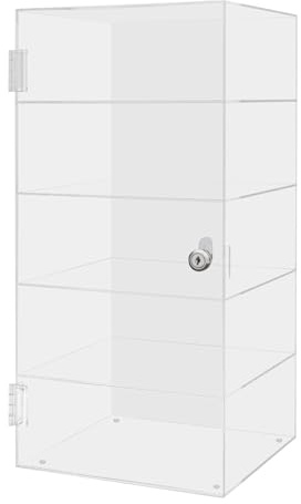 5 Tiers Acrylic Display Case with Lock, Figure Display Case Countertop Displays Cases Clear Showcase Displays Storage Organizer for Sunglasses, Jewelry, and Collectibles Displays (9.45x9.45x19.69inch)