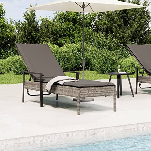Fasba Sonnenliege Gartenliege Liegestuhl Liege Gartenmöbel Saunaliege Strandliege mit Auflage Grau Poly Rattan