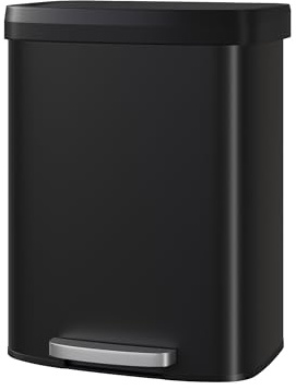Garvee 16 gal / 60 L Metal Trash Can with Lid, Large Garbage Can for Kitchen, Rustproof Step-on Kitchen Metal Trash Bin with Liner Rim, Rear Handle, Soft Close Plastic Lid, Black