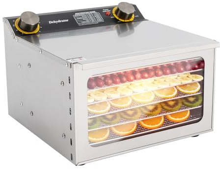 Essiccatore in acciaio inox 400 W | disidratatore alimentare con 6 griglie | disidratatore con timer e regolatore di temperatura 30 – 90 °C | essiccatore per frutta, funghi, carne, erbe aromatiche