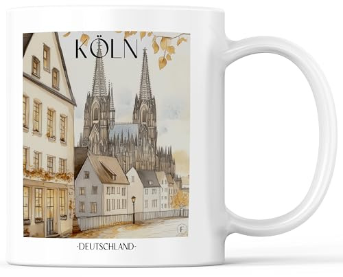 favplace Tasse mit Städtemotiv Köln Kölner Dom Kaffeebecher - Geschenkidee bzw. Geschenk für Fernweh oder Heimat - Reise Kaffeetasse 330ml Weiß