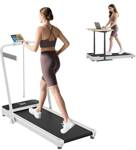 SPORTNOW Cinta de Correr Plegable 10% Inclinación, Andar Caminadora Eléctrica 0-12 KM/H, Debajo del Escritorio 2 en 1 con 2.5HP, Pantalla LED, Control Remoto y Soporte Integrado, para Casa y Oficina