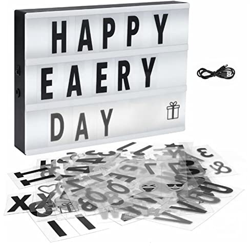 ZJchao Caja de Luz de Cine, Caja de Luz Cinematográfica con Letras, Letrero Luminoso con 96 Letras, Números y Caracteres, Tablero de Palabras Montado en la Pared o de Mesa con Letrero de de