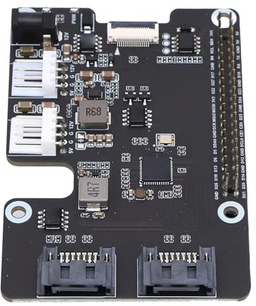Yanmis Adaptateur PCIe vers Double SATA, Câble 16 Broches pour Remplacement RasPi 5 avec Double Indicateurs LED, Prise en Charge des Disques Durs Serial ATA 2,5 et 3,5, Prise en