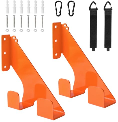 EXLECO 2pcs Wandmontiert Motorsägenhalter mit Befestigungsgurt, Orange | Wandhalter Kettensäge je 68kg, Kettensägenaufhänger Schwerlast Motorsägenhalterung, Kompatibel mit Stihl Husqvarna Echo