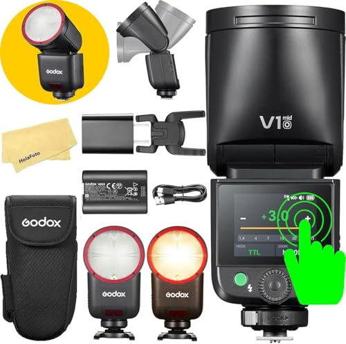 Godox V1Mid O V1 Mid O Kamerablitz für Olympus Panasonic Kameras Blitzgerät | 55Ws 2,4GHz TTL 1/8000 HSS,650 Blitze bei Voller Leistung,1,7s Ladezeit,2W LED-Einstelllicht mit 10 Ebene