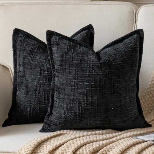 Yaertun Chenille Kissenbezug 40x40 2er Set Broadside Designs Kissenbezüge weicher gemütlicher Samt Kissenhülle Sofakissen Couchkissen Dekokissen Zierkissenbezug Schlafzimmer Wohnzimmer Schwarz